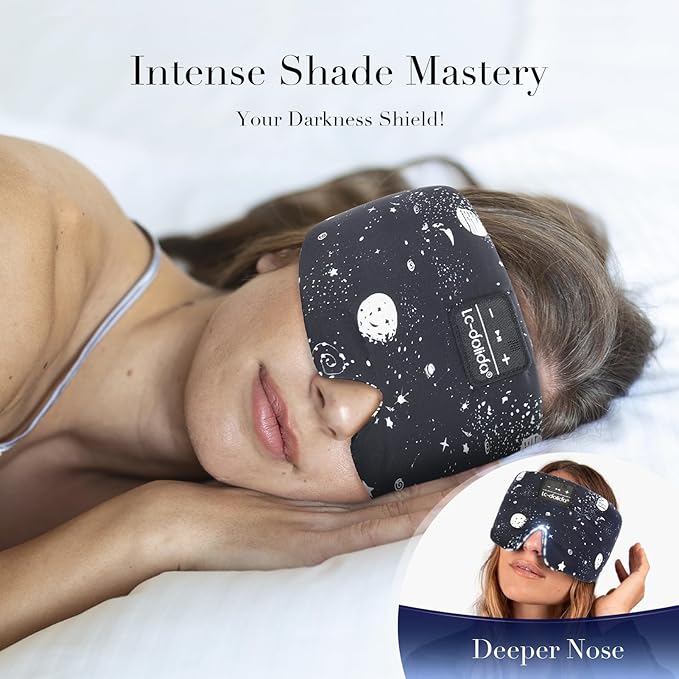 LC-dolida Sleep Mask with Bluetooth Headphones, Extra Large Silk Eye Mask for Sleeping Side Day Sleepers, Sleep Headphones Bluetooth 5.4 for Women Men with Thin Speaker, Blackout, Comfort, Microphone