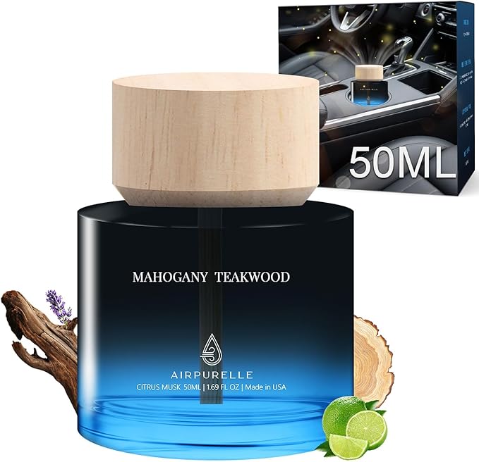Car Air Freshener 50ML (1.7 FL OZ) Car Air Fresheners Perfume - Mahogany Teakwood Fragrance Oil Air Diffuser for Car, 180+ days Long Lasting Fragrance, Wooden Cup Design Car Fresheners, Made in USA - Bloomnest