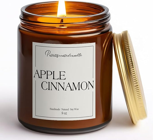Cinnamon Apple Scented Candles for Home, Natural Soy Wax Aromatherapy Candle Gifts for Men & Women, Highly Scented & Long Lasting Non Toxic Jar Candle for Stress Relief (9oz) - Bloomnest