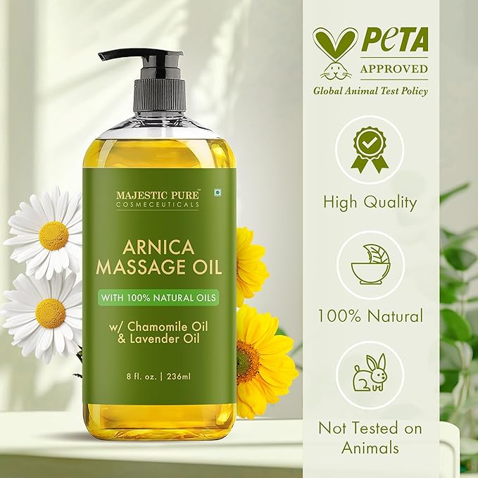 MAJESTIC PURE Arnica Massage Oil for Massage Therapy - Refreshing, and Relaxing - Natural Oils with Lavender & Chamomile Essential Oils - for All Skin Types - Men and Women - 8 fl oz - Bloomnest