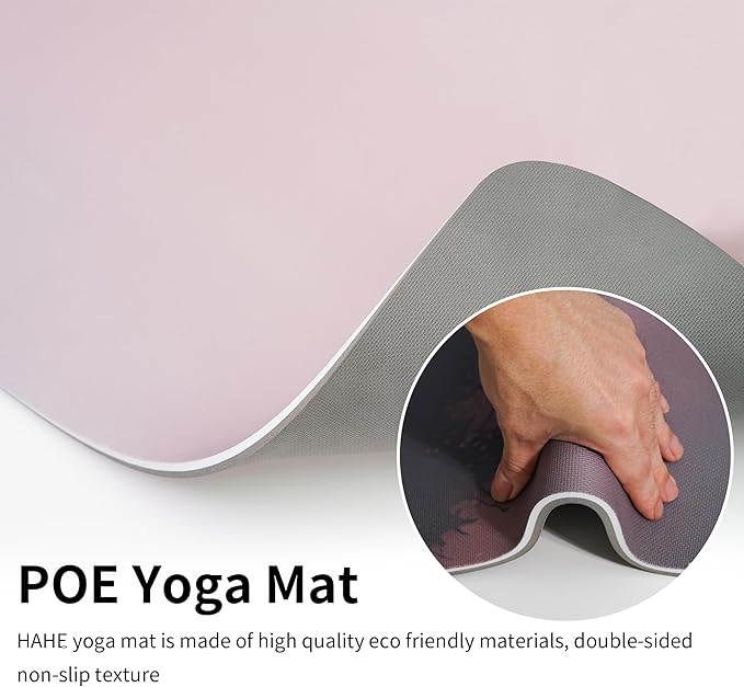 HAHE Yoga Mat Thick (8MM,1/3"), Eco-Friendly POE Non Slip Yoga Mat, High Rebound & Shock Absorption, Anti-Tear & Sweat-Resistant for Yoga, Fitness, Home, Workouts, Large Pilates Mats 72"x24" with Carrying Strap - Bloomnest