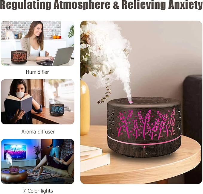 Diffusers for Essential Oils Large Room 600ml,Essential Oil Diffusers for Home with R/C,Cool Mist Humidifier,7 Colors Lights & 3 Mist Mode Waterless Auto Off for Office - Bloomnest
