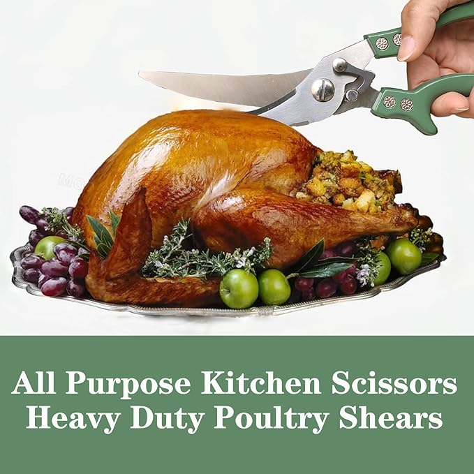 ANDONG Heavy Duty Poultry Shears, All-Purpose Kitchen Scissors for Food, Spatchcock Shears, Green - Bloomnest