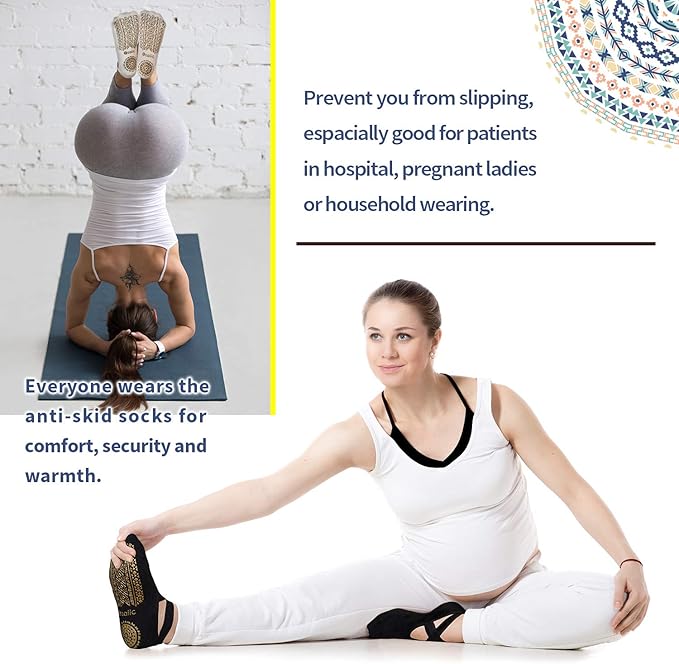Ozaiic Pilates Socks for Women Non Slip Grip, Yoga Socks with Grippers for Barre, Hospital, Ballet, Dance, Barefoot Workout - Bloomnest