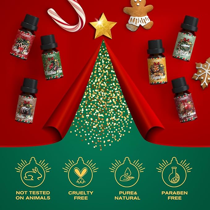 SALUBRITO Christmas Fragrance Oils Set, Winter Essential Oils for Diffuser, Candle Making, Scented Oils Gift - Candy Cane, Christmas Tree, Christmas Pudding, Apple Cinnamon, Gingerbread, Mistletoe - Bloomnest
