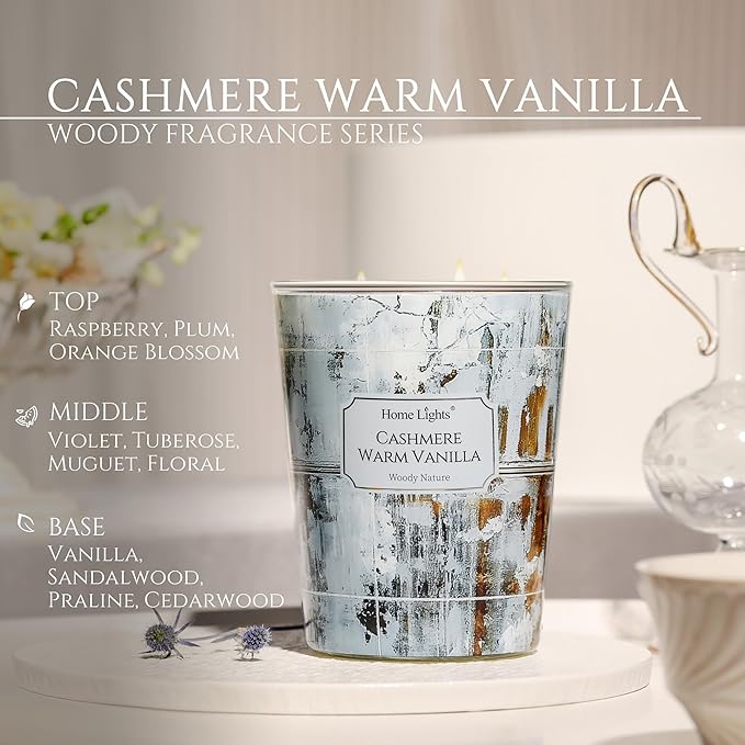 HomeLights Scented Candles for Women & Men, 34oz Candle Jars Aromatherapy 3-Wick Candle, Ideal for Industrial Chic Home Decor and Gifts, Cashmere Warm Vanilla - Bloomnest