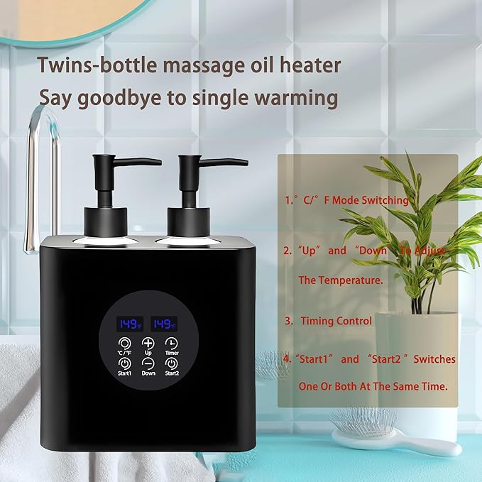 Massage Oil Warmer, Professional Lotion Warmer, Cream Warmer, Oil Bottle Warmer, Automatic Thermostat, For Salon, Barber Shop, Home, With Four Oil Bottle Dispensers, 002-Black - Bloomnest