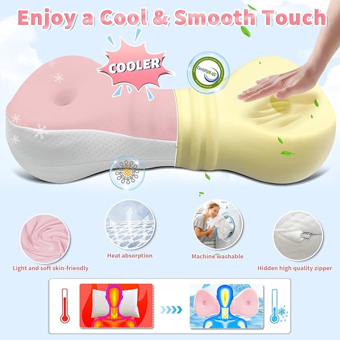Neck Support Pillow, Cervical Neck Roll Memory Foam Pillow, Cervical Traction Device, Neck Pillow for Side Sleepers, Camping & Travel Pillow with Portable Bag - Bloomnest