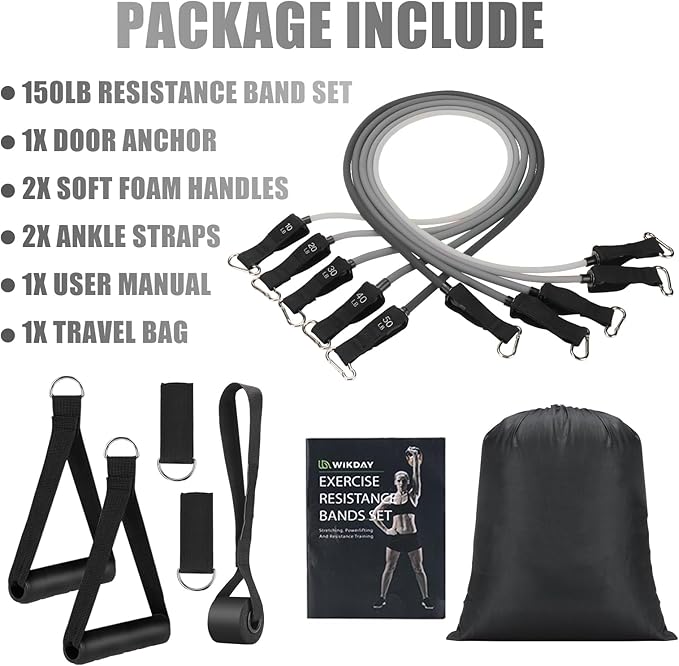 Exercise Resistance Bands with Handles for Working Out, 150/200/250/300 lbs Workout Bands Set with Door Anchor for Physical Therapy, Yoga, Pilates - Bloomnest