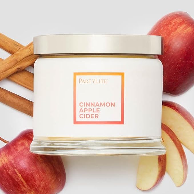 PartyLite 3-Wick Jar Candle, Highly Fragranced Clean Burning Glass Candle, 25-45 Hours Burn Time (Cinnamon Apple Cider) - Bloomnest