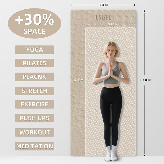 Extra Long & Wide Yoga Mat for Tall Men & Women,76''x32.6''x7mm - High Density TPE Non-Slip Both Sides, Lightweight 1.1kg with Superior Cushioning for gymnastics, Pilates, Home, Workout - Bloomnest