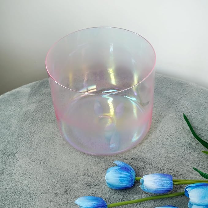 Hye-eun Clear Crystal Singing Bowl 7 inch F Note Rose Pink Cosmic Light Heart Chakra Transparent Sound Bowl with Mallet & O-ring,for Yoga Meditation Energy Healing, & Energy Balancing - Bloomnest