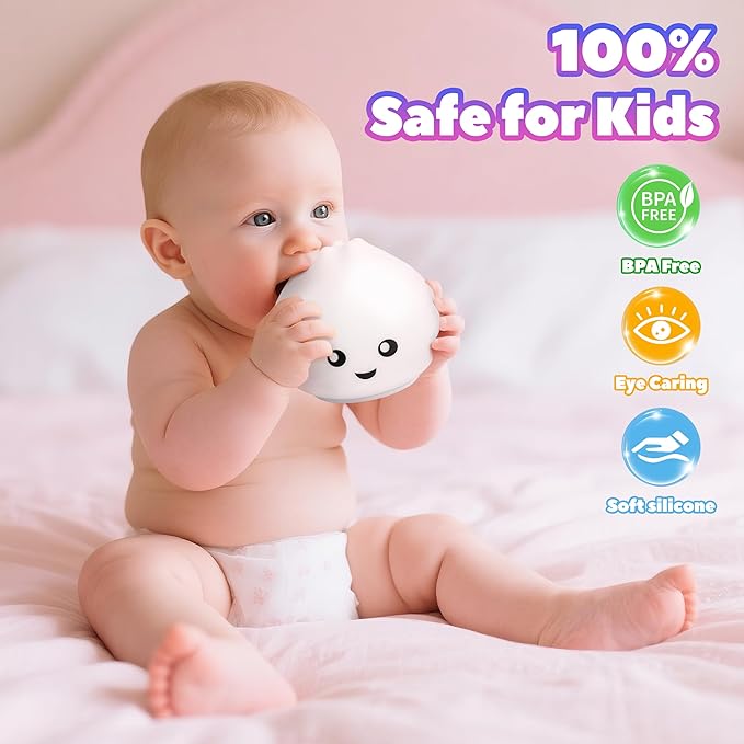 Night Light for Kids, Rechargeable Dimmable Silicone LED Nightlight with 7 Colors, Baby Nursery Night Lamp, Touch Squishy Lamp, Cute Gifts for Girls, Boys, Toddler Room Decor, Dumpling - Bloomnest
