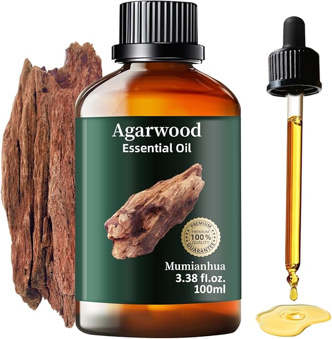 Agarwood Essential Oil, Mumianhua Natural Aromatherapy Agarwood Oil for Aromatherapy, Diffuser, Spray, Skin, Hair Care, Massage, Soap, Candle Making, Perfume 3.38 Fl Oz - Bloomnest