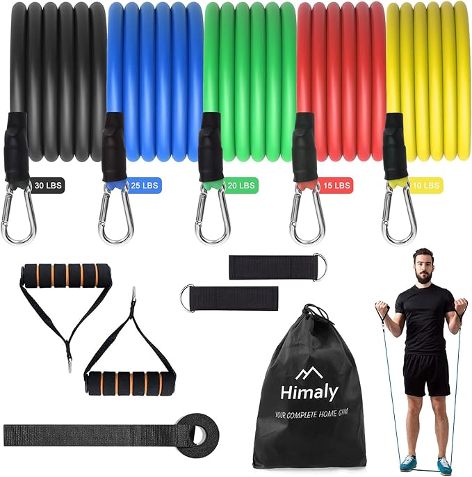 Resistance Bands Set, Himaly Exercise Bands Strength Training Fitness Bands Workout Elastic Bands with Legs Ankle Straps, Door Anchor, Handles & Carry Bag for Home Outdoor Workouts - Bloomnest