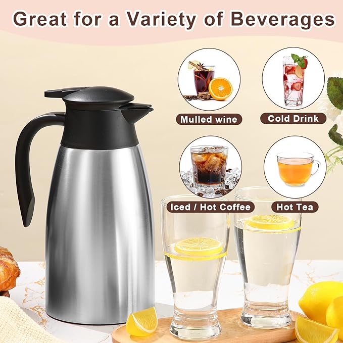 Norme 2 Pcs Thermal Coffee Carafe Insulated Stainless Steel Coffee Carafe for Hot Liquid Vacuum Thermal Pot Creamer Pitcher Dispenser with Brushes Keeping Hot Water Milk(Silver,51 oz) - Bloomnest