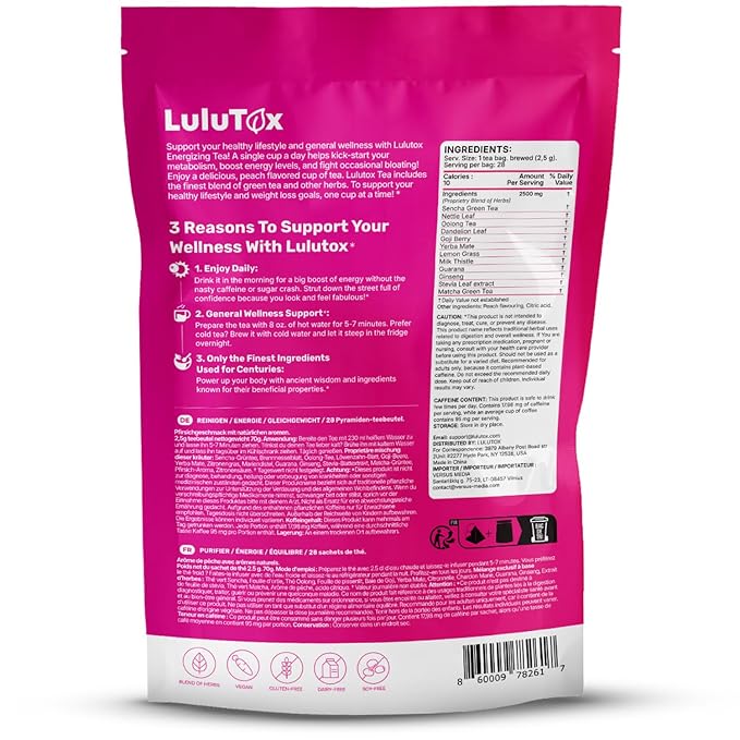 LULUTOX Detox Tea - Slimming Tea with Dandelion and Ginseng to Support Goals for Detox Cleanse, Flat Belly, Bloating, Healthy Weight and Digestive Health - Women & Men - Peach Flavor (28 Servings) - Bloomnest