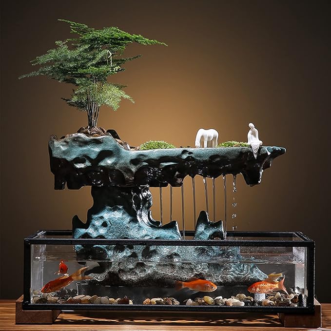 Indoor Tabletop Fountain, Rockery Waterfall Decorative Ornaments, Relaxation Desktop Fountain Waterfall, for Home Office Bedroom Desk Decoration - Bloomnest