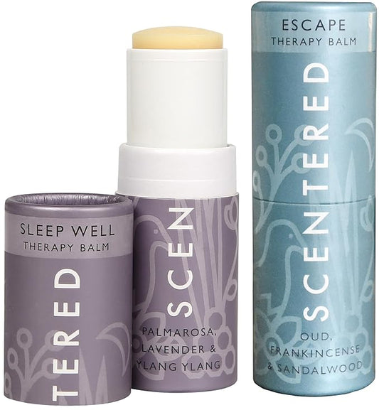 Scentered Aromatherapy Balm Stick Duo for Sleep & Meditation - Roll On Essential Oil Blends of Oud, Lavender, Ylang Ylang - Aromatherapy Gifts for Women - Sleep Well & Escape - Bloomnest