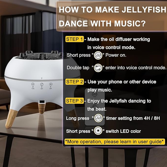 Morbou Essential Oil Diffuser Jellyfish Mist Dancing with Music Aromatherapy, 7 Colorful Lights Hotel Collection Diffuser Oils Scents for Home, Extra 2 * 10ml Essential Oils - Bloomnest
