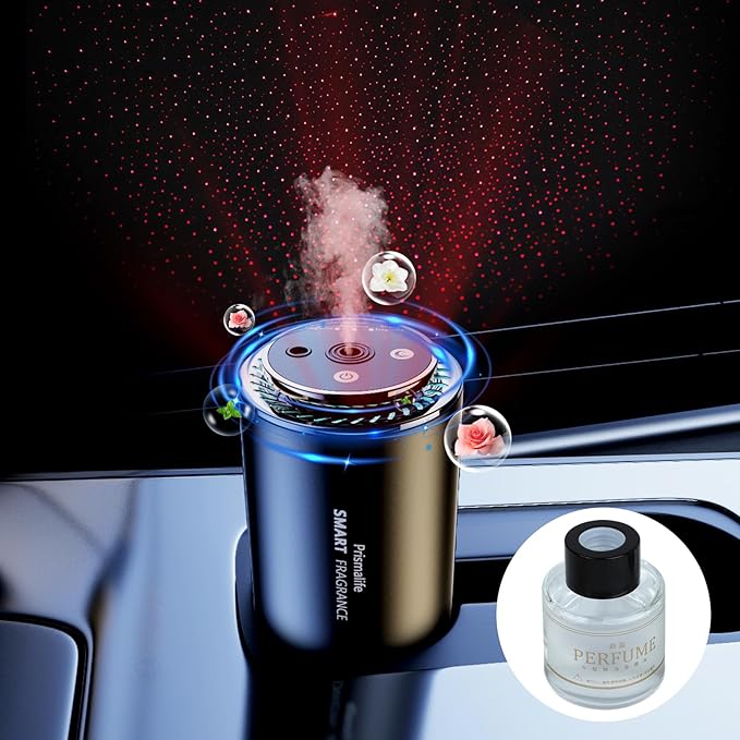 2025 Upgrade Smart Car Air Freshener, Rechargeable Car Air Freshener Diffuser with Starlight Projector & Atmosphere Light, Adjustable Car Freshener with Ultrasonic Tech & Auto On/Off, 50ml Perfume - Bloomnest