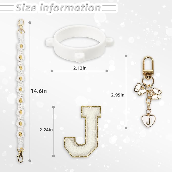 Compatible with Owala Water Bottle Accessories, Cute Letter Charm Set with Boho Handle Strap, Monogram Sticker, Silicone Ring, Keychain Decoration, for FreeSip 24 32 40oz, Owala Kids, Tumbler Gift SITKOL