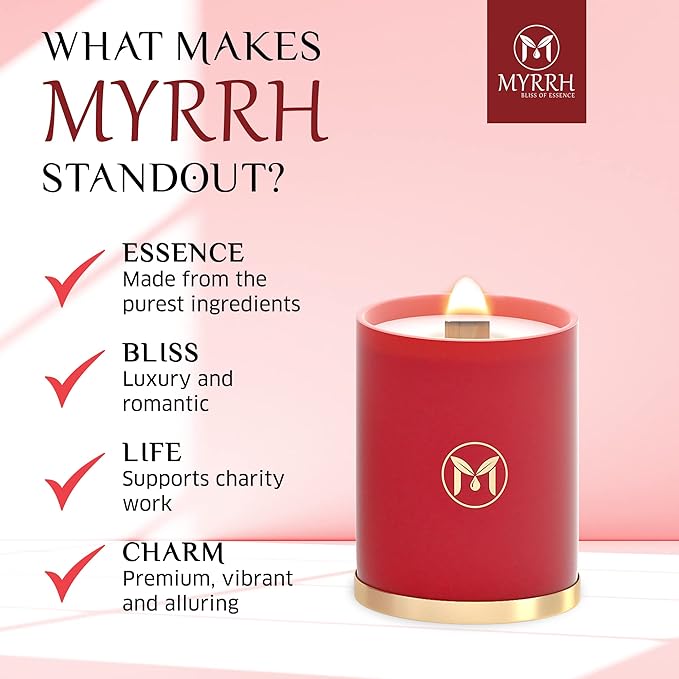 MyrrhUSA Apple Cinnamon Scented Candle – 15 oz Natural Soy Wax with Crackling Wooden Wick & Essential Oil | 80 Hour Burn | Luxury Aromatherapy Candle for Relaxation, Home Décor, Living Room & Bathroom - Bloomnest