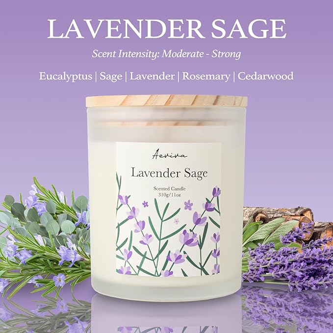Lavender Sage Scented Candle, 11oz 60 Hour Burn, Natural Soy Wax with Thick Cotton Wick, Highly Scented Aromatherapy Candle for Stress Relief & Meditation, Gifts for Women & Men - Bloomnest