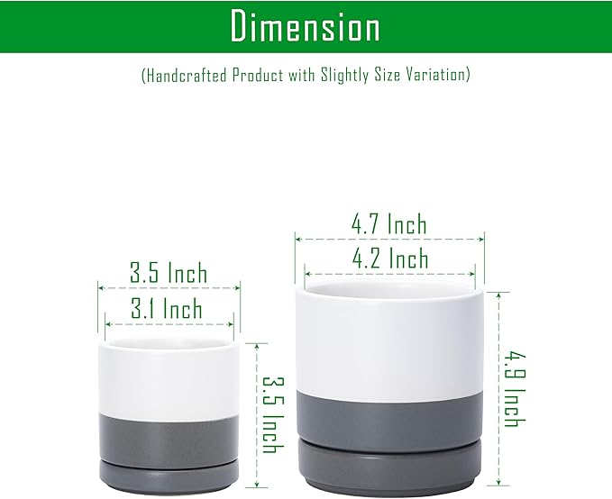 D'vine Dev 3.5 Inch & 4.7 Inch Ceramic Planter Pots for Plants with Drainage Hole and Saucer, X-Small Plant Pots Set, White/Speckled Grey, 94-G-XS-6 - Bloomnest