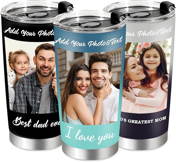 Personalized Tumbler with Pictures Text, Custom Photo Stainless Steel Coffee Tumbler, Coffee Travel Cup Mug 20 Oz Custom Gifts for Fathers Day Christmas Birthday for Dad Mom Kids - Bloomnest