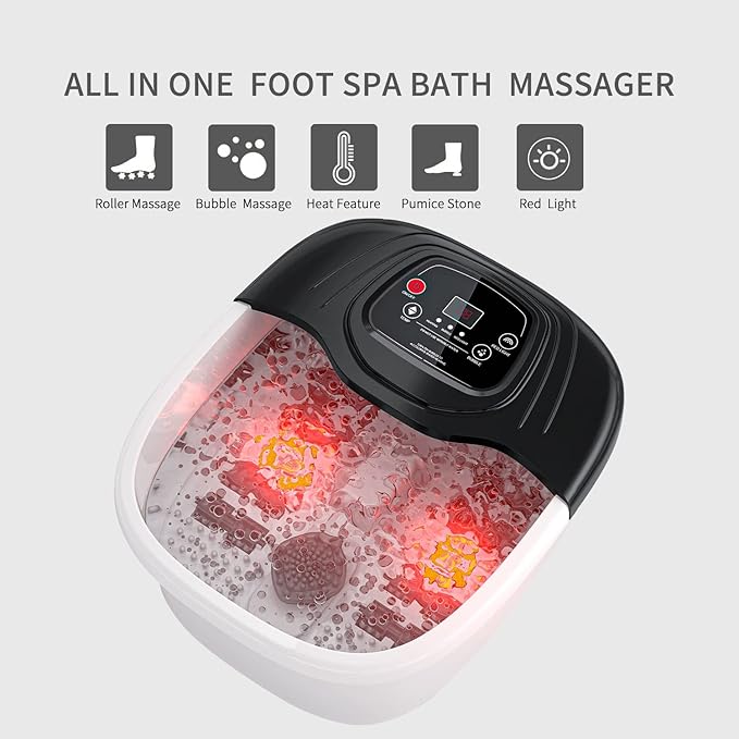 Foot Spa Bath Massager with Heat, Epsom Salt,Bubbles, Vibration and Red Light, Tub for Stress Relief,Foot Soaker, Birthday Gifts for Mom Dad Women Men Her Him - Bloomnest