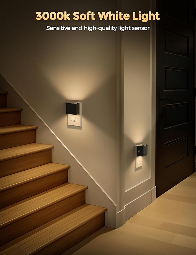 DORESshop LED Night Lights Plug into Wall [2 Pack], Plug in Nightlight, 3 Level Brightness Adjustable Night Light, Dusk to Dawn Sensor, Nightlights for Adults, Bedroom, Bathroom, Hallway, 3001K - Bloomnest