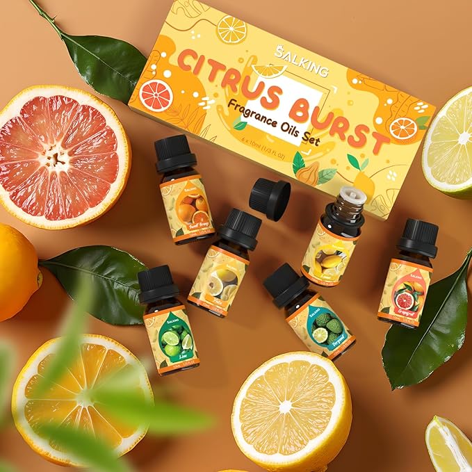 SALKING Citrus Burst Essential Oil Set, Premium Fragrance Oil for Diffuser, Scented Oil Gift Set for Soap Candle Making - Sweet Orange, Bergamo, Lemon, Grapefruit, Lime, Yuzu - Bloomnest