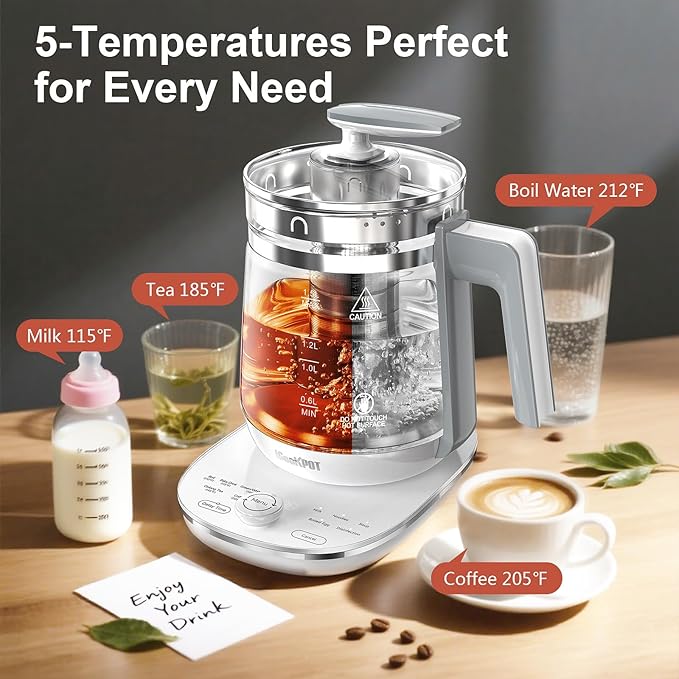 Electric Kettle, 1.5L Borosilicate Glass Hot Water Kettle Electric & Tea Kettle for Coffee or Tea, BPA Free, Auto Shut-Off, Stainless Steel, White, 1200w - Bloomnest