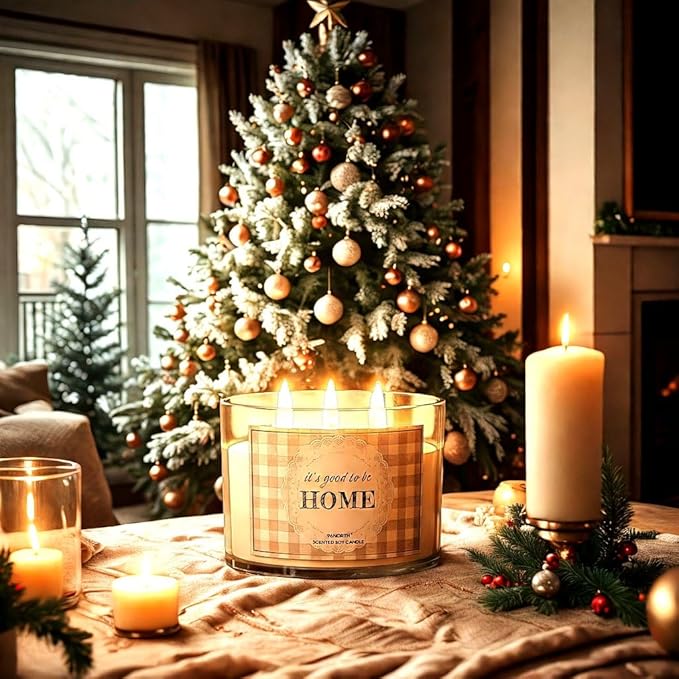 96NORTH Fresh Linen & Soft Amber Candle | Large 3 Wick Jar Candle | 12 Oz Up to 50 Hours Burning Time | 100% All Natural Soy Wax | Relaxing Aromatherapy Candle | Housewarming Gift for Women and Men - Bloomnest
