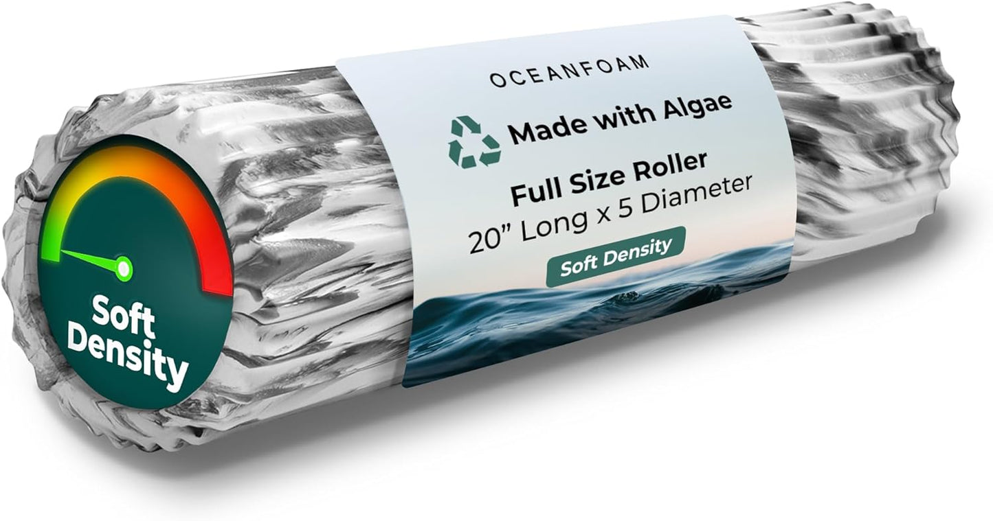 Oceanfoam Soft Tidal Roller (Black Marbled) - Low Density Foam Roller for Physical Therapy, Back Pain, Excercise & Stretching - Wave Textured - Yoga, Athletics, & Wellness - Full Size, 20" x 5"