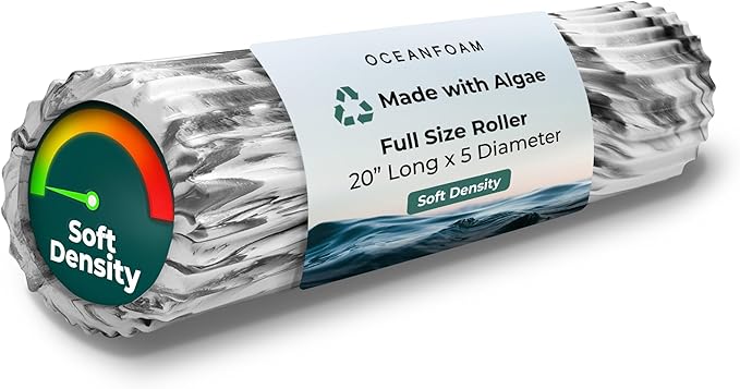 Oceanfoam Soft Tidal Roller (Black Marbled) - Low Density Foam Roller for Physical Therapy, Back Pain, Excercise & Stretching - Wave Textured - Yoga, Athletics, & Wellness - Full Size, 20" x 5" - Bloomnest