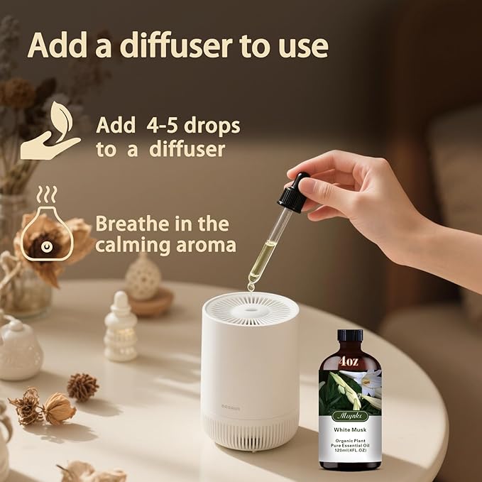 White Musk Fragrance Oil-White Musk Essential Oil 4.33oz (130ml)-100% Pure Natural Scent for Diffusers, Candles, Soap Making & Aromatherapy-Relaxing Home & Gift Essential Oil for Bath, Massage - Bloomnest
