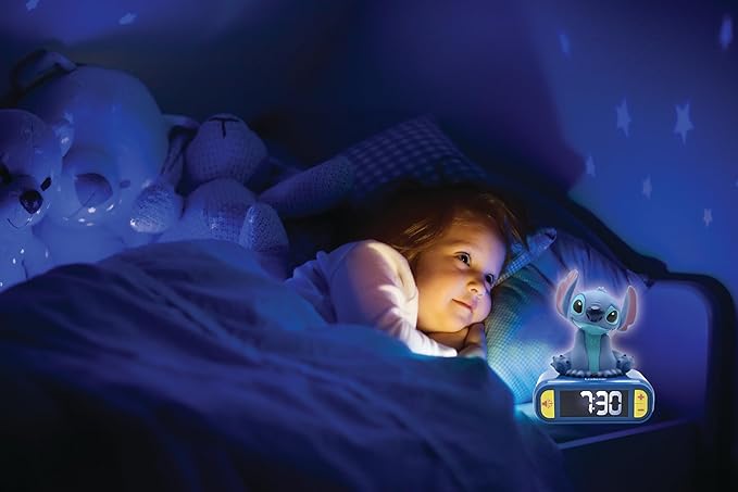 LEXiBOOK, Disney Stitch, Stitch Nightlight Alarm Clock, Sounds and Melodies, LCD Backlit Screen, Luminous, Snooze, Blue, RL800D - Bloomnest