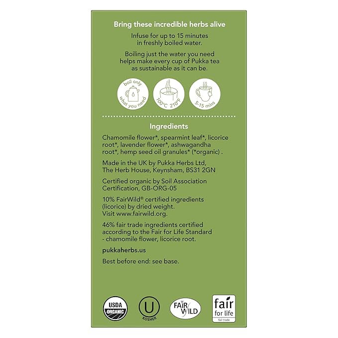 Pukka Organic Tea Bags, Spearmint, Ashwagandha, and Hemp Seed Oil, Peace Herbal Tea, 20 Count (Pack of 3) - Bloomnest