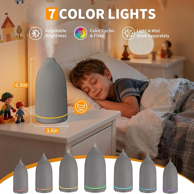 URPOWER 100ML Essential Oil Diffuser Ultrasonic Cool Mist Humidifier with 7 LED Lights, Timer & Auto-Off Quiet Aromatherapy Scent Diffuser for Home Bedroom Office Relaxation - Bloomnest