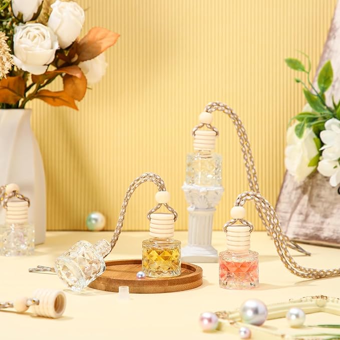 BBTO 50 Pcs Hanging Car Air Freshener Car Diffuser Bottles Empty Glass Perfume Bottle Freshener Diffuser Bottle Pendant for Essential Oil Fragrance Aromatherapy Bottle Ornament(Diamond) - Bloomnest