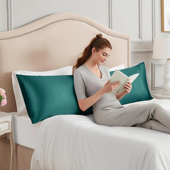 INFIIXSO Body Pillow Cover with Zipper, Luxury Mulberry Silk Body Pillow Case 20x54 Inches, Ultra Smooth and Soft Cooling Long Pillowcase, Gift for Women, Men(Teal) - Bloomnest