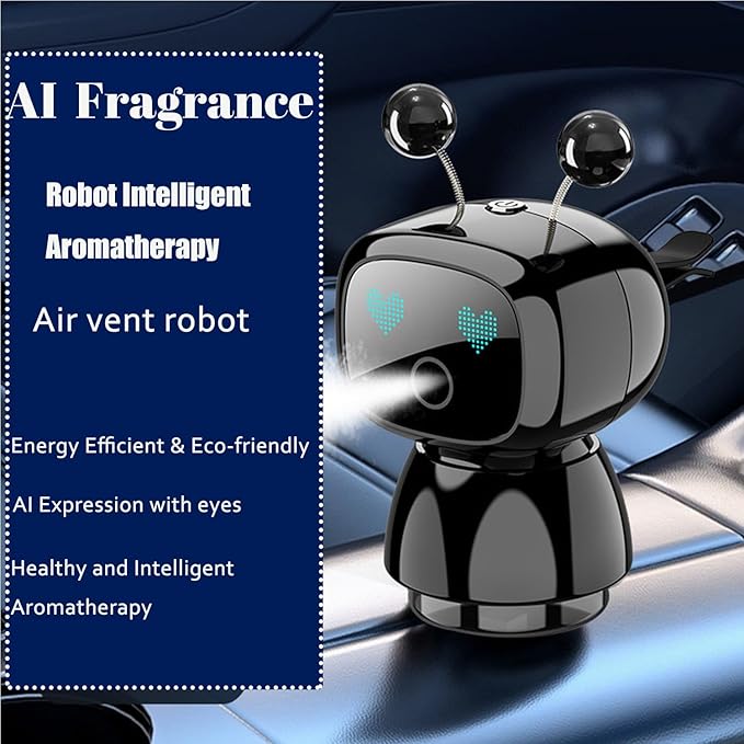 Robot Intelligent Aromatherapy Machine, Smart Cute Robot Car Air Freshener, Fine Spray/Fillable/Four-Gear Adjustment/Vibration Sensing/On-Off/Large Capacity Long-Lasting Fragrance/V3 (Black, Cologne) - Bloomnest