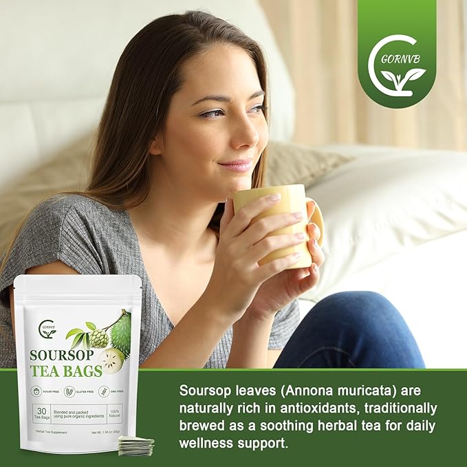Organic Soursop Leaf Tea Bags | Annona Muricata Herbal Tea for Relaxation & Wellness | Caffeine-Free, Antioxidant Rich | 30 Count | Gluten-Free, Non-GMO - Bloomnest