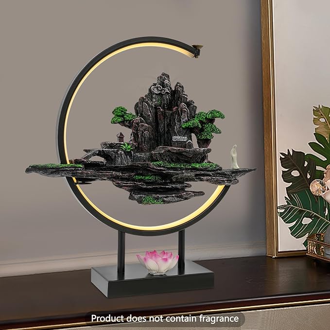 Gdrasuya10 Backflow Incense Burner with LED Light, Mountain Design Aromatherapy Diffuser with Adjustable Brightness, Electric Waterfall Incense Holder for Home Office Meditation Decor (Style 17) - Bloomnest