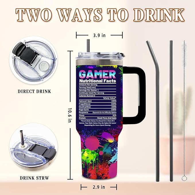 DUUV Gamer Gifts for Men, Video Game Tumbler 40 Oz, Cool Gaming Gifts for Men Teenage Boys Kids Teen Son Adults Dad Husband, Game Room Decor Gift Ideas, Gift for Christmas Thanksgiving, 1PCS - Bloomnest