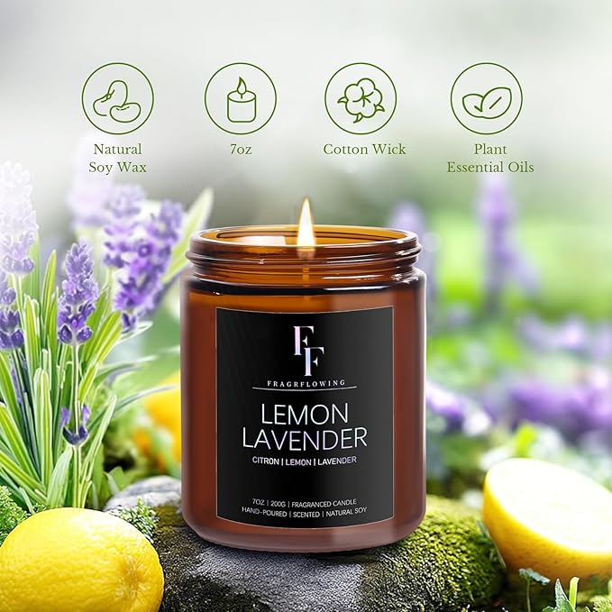 Scented Candles Set, Candles for Home Scented Soy Wax Candles, 6 Pack 42 Oz Aromatherapy Candles Gift Set for Women Men (Lemon/Vanilla/Sage/Rose/Amber/Vetiver) - Bloomnest
