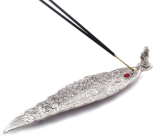 Zap Impex Metal Leaf Incense Stick Holder and Ash Catcher (Ganesh Figurine) - Bloomnest