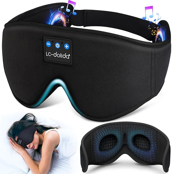 LC-dolida Sleep Headphones, 3D Sleep Mask Bluetooth Wireless Music Eye Mask, Sleeping Headphones for Side Sleepers Sleep Mask with Bluetooth Headphones Ultra-Thin Stereo Speakers Perfect for Sleeping - Bloomnest